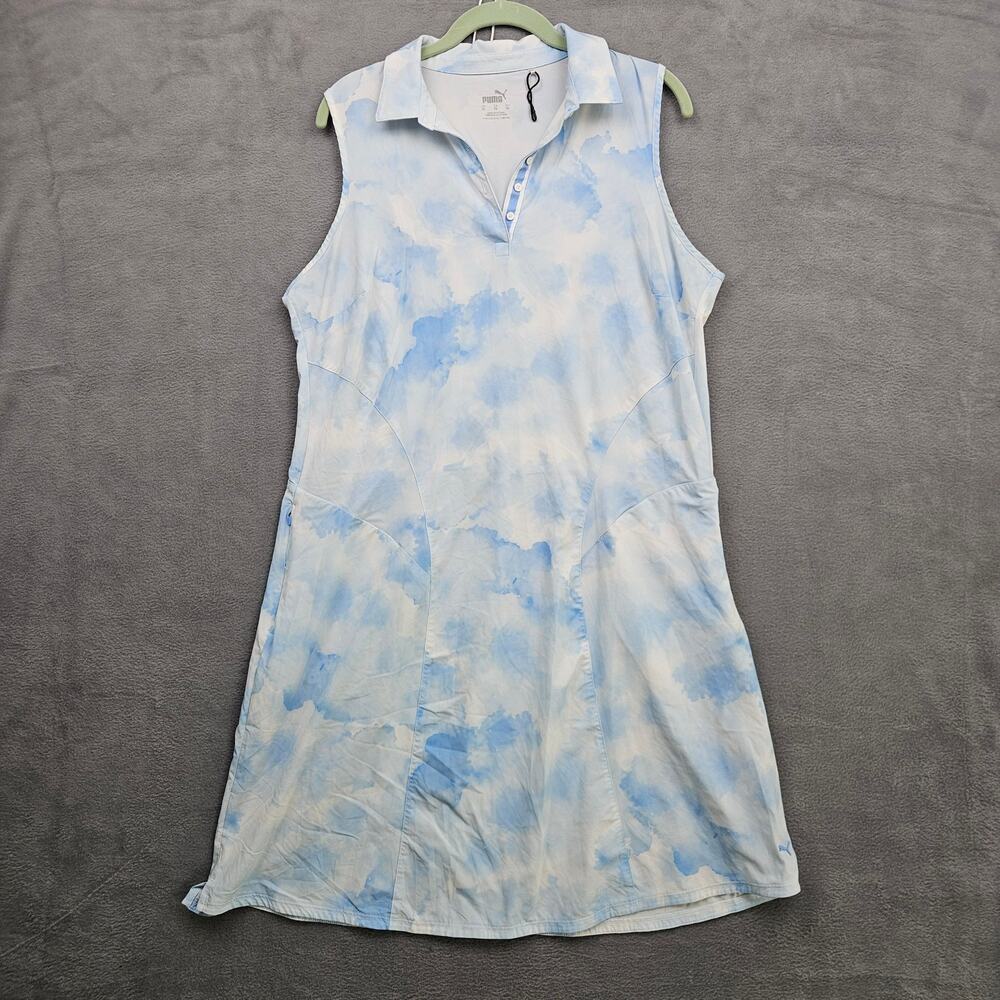 Puma Golf Blue & White Cloudy Sleeveless Tank Activewear Sporty Dress Size XL